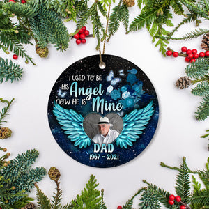 Dad remembrance personalized memorial ornament I Used to His Angel, Christmas in Heaven loss Father NOM246