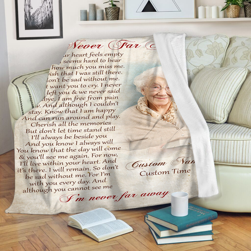 Memorial Blanket| Never Far Away Cardinal Blanket - Custom Memorial Gift Sympathy Gift for Loss of Loved One, Father, Mother| Condolence Gift for Funeral Memorial Service| JB229