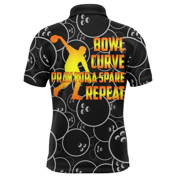 Funny Men Bowling Polo Shirt, Bowl Curve Pray Repeat, Personalized Name Short Sleeves Bowlers Jersey NBP41