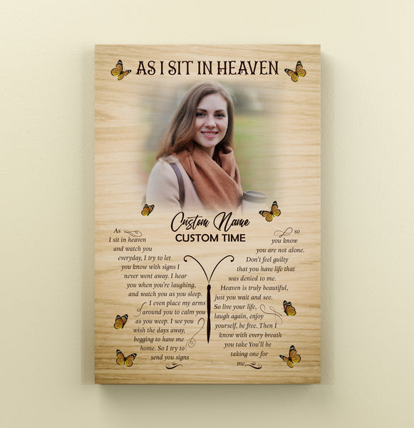 Personalized Memorial Gift Deepest Keepsake As I Sit in Heaven Sympathy Canvas for Loss of Loved One VTQ55