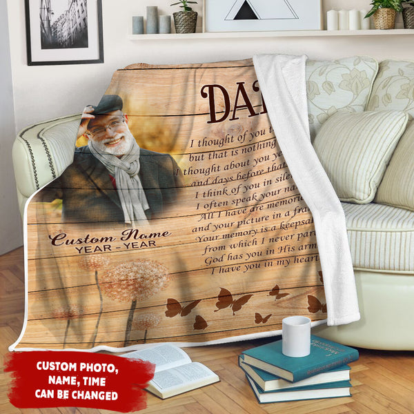 Dad Memorial Blanket| Personalized Photo&Name| I Thought of Ypu Today| Dad Remembrance, In Heaven Father Memorial| Sympathy Gift for Loss of Father, In Memory| N2431