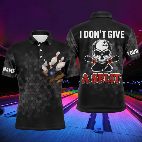 Skull Bowling Polo Shirt for Men Bowlers, Personalized Cool Bowling Jersey I Don't Give A Split NBP36