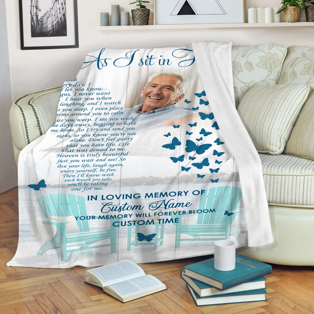 Memorial Fleece Blanket - As I Sit in Heaven Butterfly Memorial Blanket Personalize Sympathy Blanket for Loss of Loved One Father Mother Husband Remembrance Fleece Grief Blanket - JB295