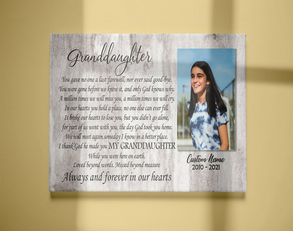 Granddaughter Memorial Canvas - Personalized Memorial Gift Sympathy Gift for Loss of Granddaughter In Loving Memory of Granddaughter Remembrance Canvas Bereavement Condolence - JC754