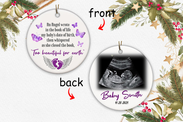 Miscarriage Memorial Ornament - Custom Sonogram, Remembrance for Loss of A Baby, Pregnancy Loss Sympathy Gift, Stillbirth Bereavement| NOM63