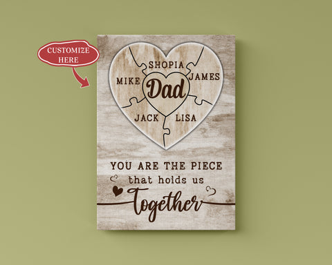 Dad Personalized Canvas Thoughtful Father's Day Gift for Best Dad Ever Custom Names Birthday Christmas| N2555