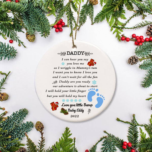 Daddy Ornament Love Message from Baby Bump - Custom Ornament| Dad To Be Gift New Dad Gift Pregnancy Announcement Baby Reveal Ornament on Christmas New Baby Christmas Ornament| JOR09