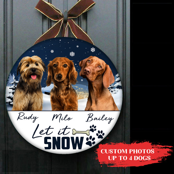 Let It Snow - Personalized Christmas Wooden Door Hanger for Dog Owners, Custom Dog Welcome Sign, X-mas Dog Sign Decor| NDH07