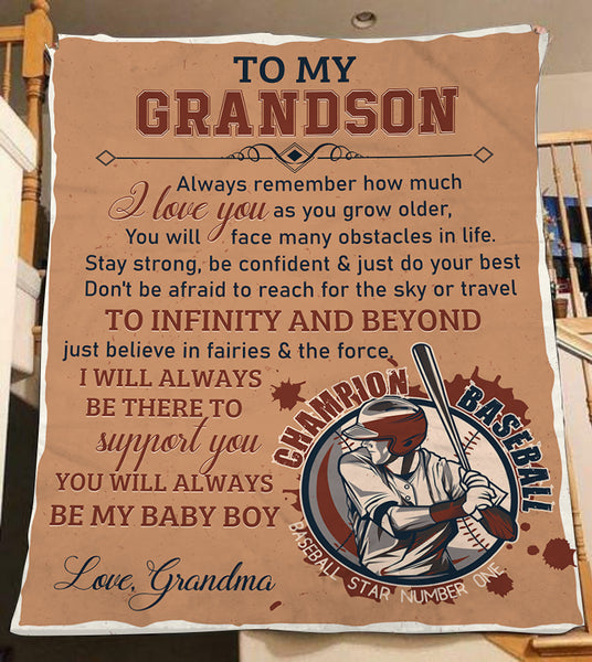 Grandson Baseball Blanket - To My Grandson Courage Fleece Throw from Grandma| T910