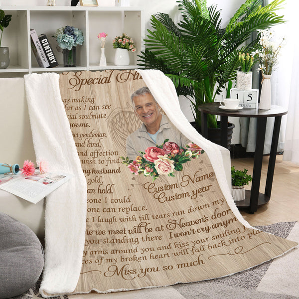 Husband Memorial Blanket - In Loving Memory My Angel Husband| Personalized Memorial Throw, Loss of Husband Remembrance| N1402