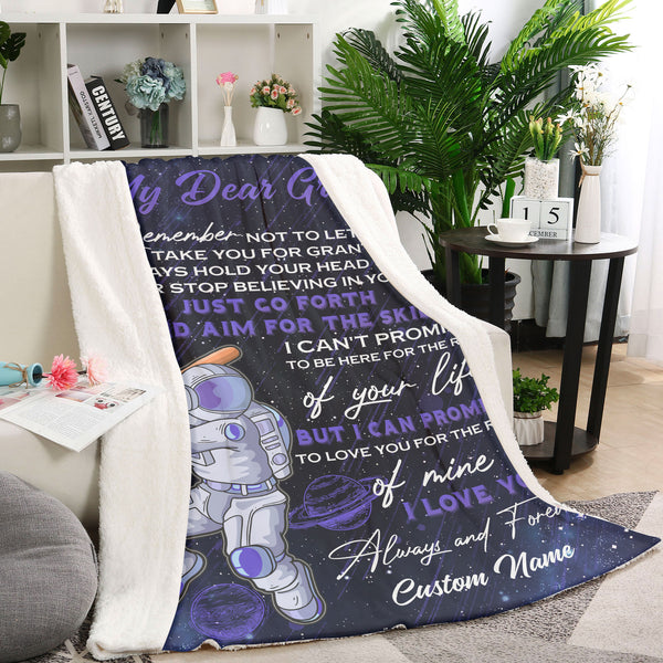 Grandson Personalized Blanket | Aim For The Skies - Astronaut Blanket | Courage Fleece Throw from Grandma | T930