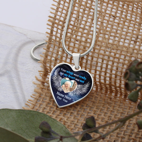 Custom Memorial necklace with photo| Your wings were ready| Rememberance jewelry sympathy loss gift NNT26