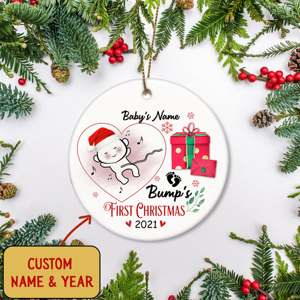 Bump's First Christmas Ornament - Cute Ornament Gift for Dad to Be, Expecting Father on Christmas Baby Reveal Pregnancy Announcement| NOM136