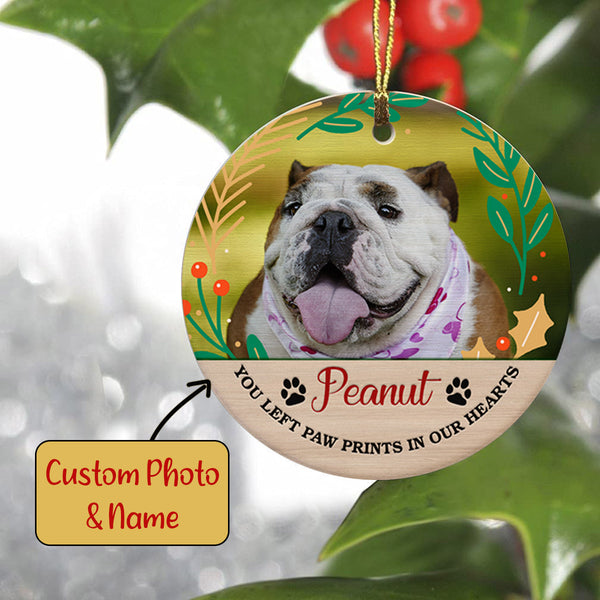 Pet Memorial Ornament - Personalized Photo| You Left Paw Prints, Christmas Ornament Remembrance for Loss of Dog, Loss of Cat, Pet Loss| NOM07