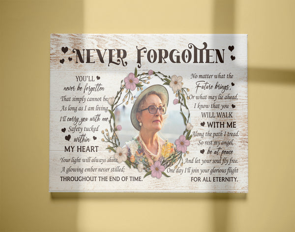 Personalized Memorial Gifts Rememberance Sympathy Canvas for Loss of Loved One Never Forgotten VTQ02