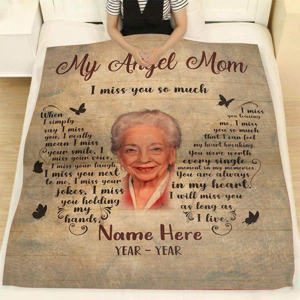 Mother Memorial Blanket - My Angel Mom, Personalized Memorial Throw Blanket for Loss of Mother, Mom Remembrance| N1396