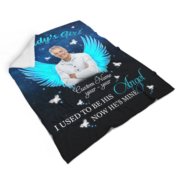 Memorial Blanket| Daddy's Girl - Custom Image Blanket | Angel Dad in Heaven| Meaningful Remembrance Fleece Throw, Deepest Grief Sympathy Gift for Loss of Father for Daughter| T217