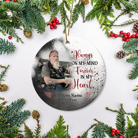 Personalized Memorial Ornament Christmas in Heaven Sympathy Gift For Loss Of Biker Dad Brother ODT21