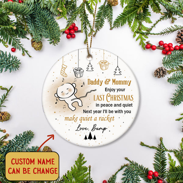 New Baby Christmas Ornament - Cute Ornament Gift for Dad to Be, Expecting Mother on Christmas Baby Reveal Pregnancy Announcement| NOM138