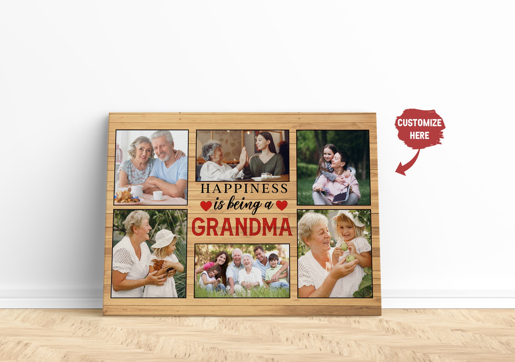 Grandma Personalized Canvas Custom Photo Collage, Happiness Is Being Called Grandma Mother's Day Gift| N2473