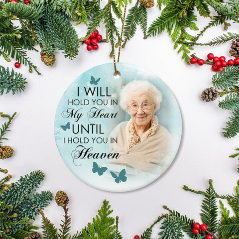 Memorial Circle Ornament - Hold You In My Heart Custom Image Ornament Sympathy Memorial Gift for Loss of Loved One Christmas Remembrance Ornament In Loving Memory Ornament - JOR36