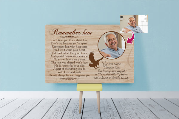 Personalized Memorial Canvas| Remember Him Memorial Gift for Loss of Father, Grandfather, Brother, Son| Remembrance Gift JC256 Myfihu