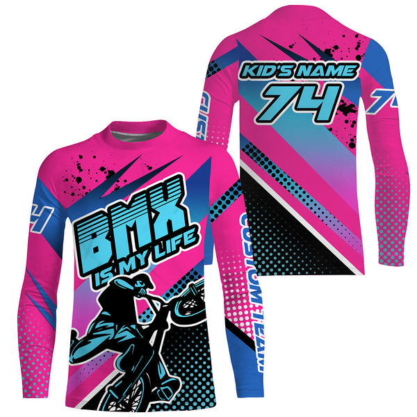 BMX Life pink BMX racing jersey Adult Kid cycling gear UPF30+ sun shirt youth motocross racewear| SLC133