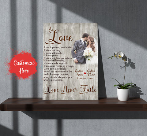 Personalized Canvas for Couple, Partner| Love Never Fails| Wedding Gift Anniversary Gift for Husband Wife| Gift for Her Him on Valentine's Day Christmas Birthday Anniversary Day M06 Myfihu JC586