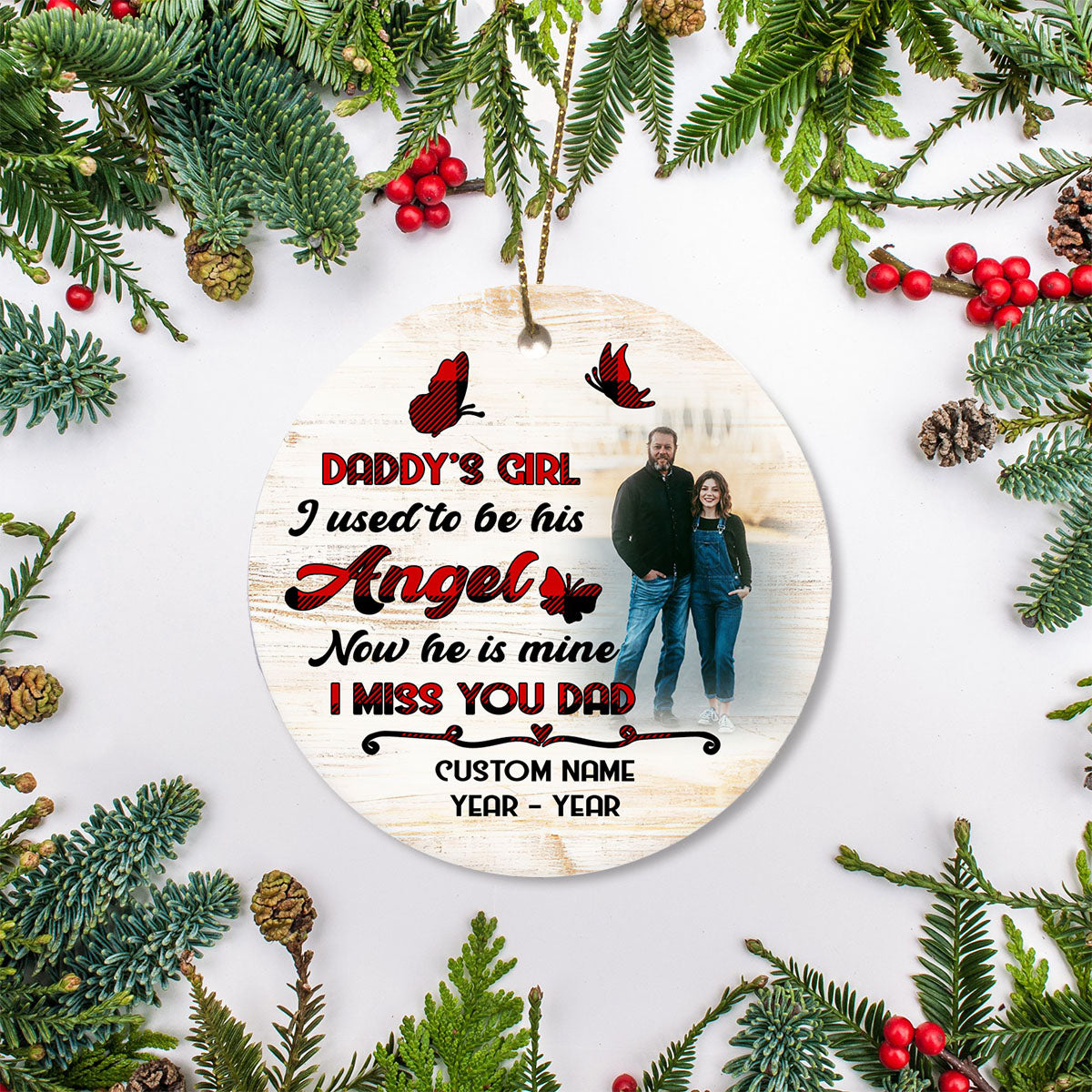 Daddy's Girl Personalized Memorial Ceramic Ornament with Picture Sympathy Gift for Loss of Father NOM259