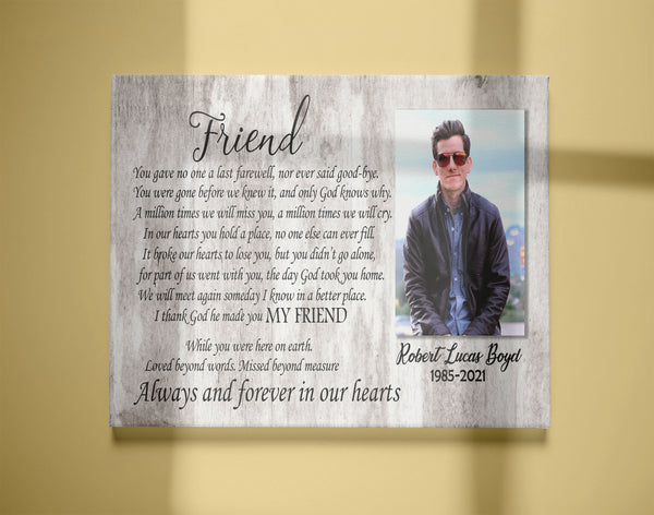 Friend Memorial Canvas - Personalized Memorial Gift for Loss of Friend Sympathy Gift In Loving Memory of Friend Remembrance Keepsake Friend Bereavement Condolence Gift - JC751