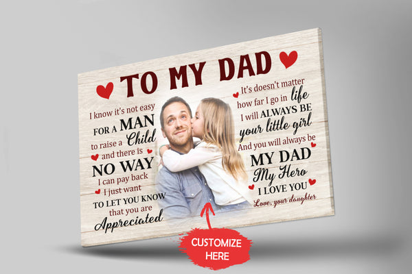 To My Dad Canvas, Personalized Gifts for Dad From Daughter, Wall Art Gifts for Dad on Birthday, Family Day, Father's Day | NC08 | Myfihu