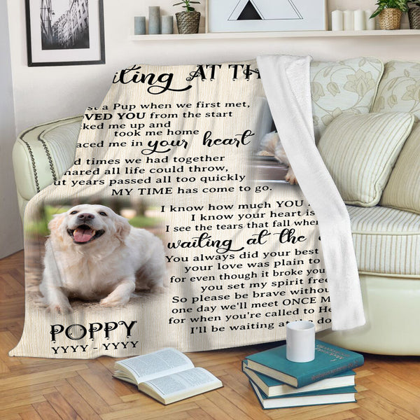 Personalized Dog Memorial Blanket| Waiting At The Door| Dog Memorial Gift, Dog Remembrance Gift, Sympathy Gift for Loss of Dog, Dog Owner, Pet Owner| JBD336