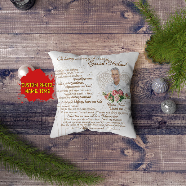 Husband Memorial Pillow Personalized Remembrance for Loss of Husband in Heaven Sympathy 1-sided Print| NPL61