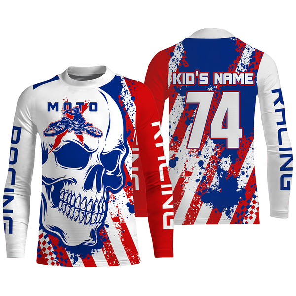 Skull MotoX jersey custom motocross UV American flag Patriotic dirt bike racing motorcycle racewear NMS947