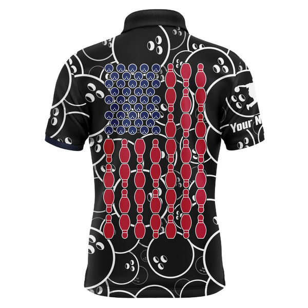 Custom American Flag Men Bowling Polo Shirt Black USA Bowling Short Sleeve Polo Men Bowlers NBP01