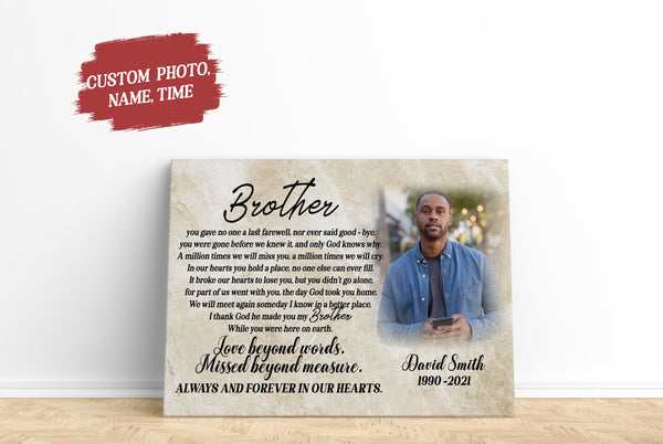 Personalized My Brother In Heaven Canvas|  Memorial Keepsake Loss of Brother| Sympathy  Canvas Gift for Brother| In Loving Memory  of Brother on Christmas, Birthday CP32