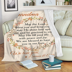 Personalized Blanket for Grandma| Floral Wreath Grandma Blanket| Sentimental Gift for Grandma from Grandchild| Scripture Blanket Inspirational Bible Verse Blanket for Grandmother| JB195