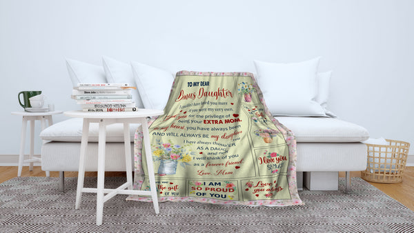 Letter Blanket To My Dear Bonus Daughter From Bonus Mom - Always Be My Daughter Floral Fleece Blanket Gift for Bonus Daughter for Birthday Christmas Thanksgiving - JB249