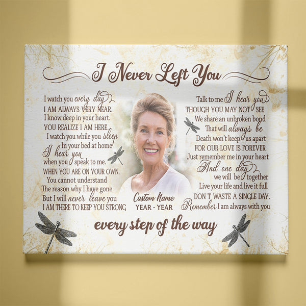 Customized memorial canvas - I never left you, Remembrance gift for loss, in memory of mom dad son CNT15