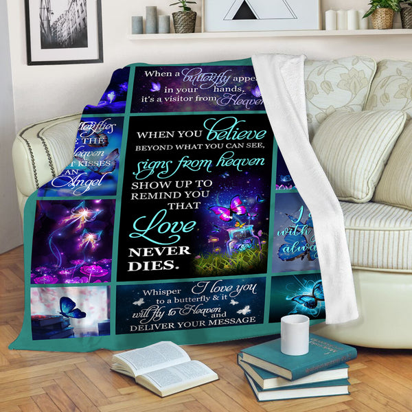 Memorial Blanket - Sign From Heaven Butterfly Fleece Blanket - Memorial Gift Sympathy Gift for Loss of Father Mother Loved One In Heaven Blanket Remembrance Blanket - JB23