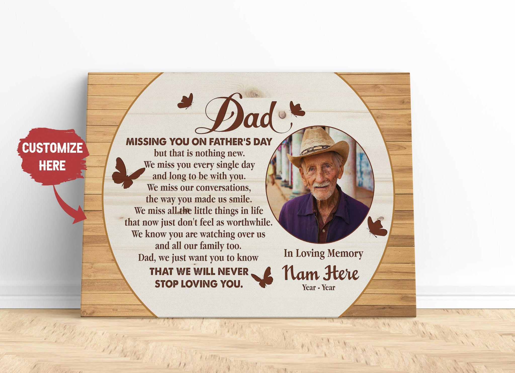 Missing You on Father's Day Dad Memorial Canvas Personalized Dad Remembrance in Heaven Father Memory| N2581