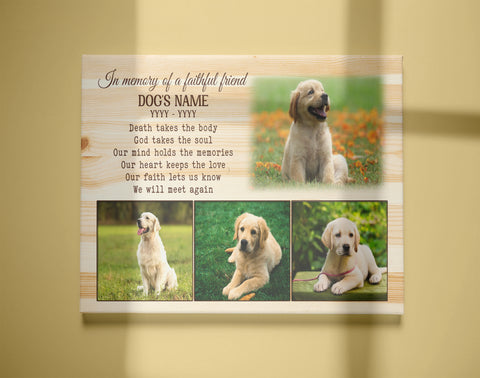 Personalized Dog Memorial Canvas| In Loving Memory of A Faithful Friend, Dog Memorial Gift, Dog Remembrance Gift, Sympathy Gift for Loss of Dog, Dog Owner, Pet Owner| JCD793