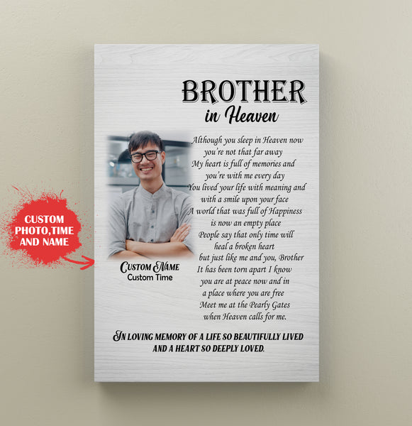 Brother Remembrance Canvas| Brother In Heaven Personalized Memorial Canvas for Brother Sympathy Gift for Loss of Brother In Loving Memory of Brother Memorial Keepsake Bereavement| JC757