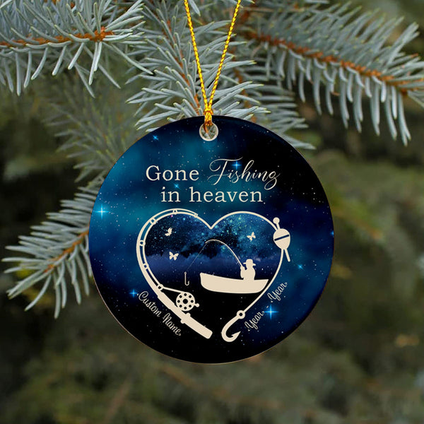 Personalized Memorial Ornament | Gone Fishing In Heaven Ornament - Christmas Sympathy Gift for Loss Dad, Loss Father | Remembrance Ornament | Bereavement Gift TD16