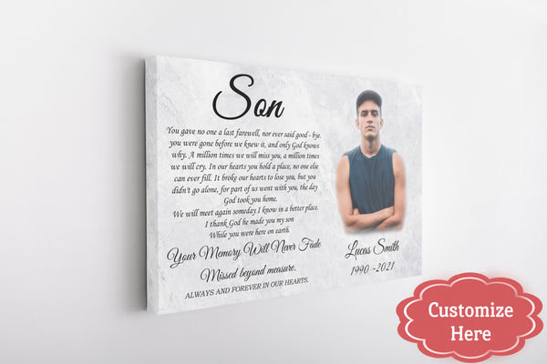 Son Memorial Canvas| My Angel Son in Heaven Sympathy Gifts for Loss of Son In Loving Memory of Son CP25