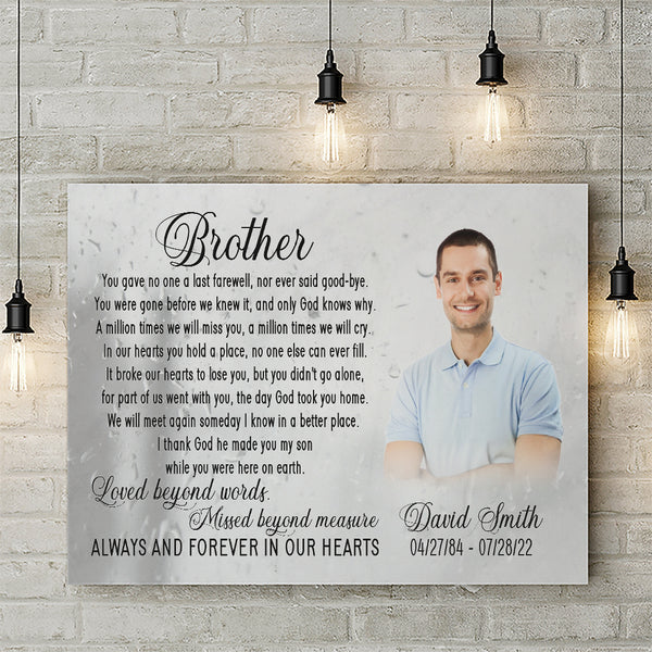 Brother remembrance canvas personalized - Brother in heaven memorial picture frame, Loss of brother CNT19