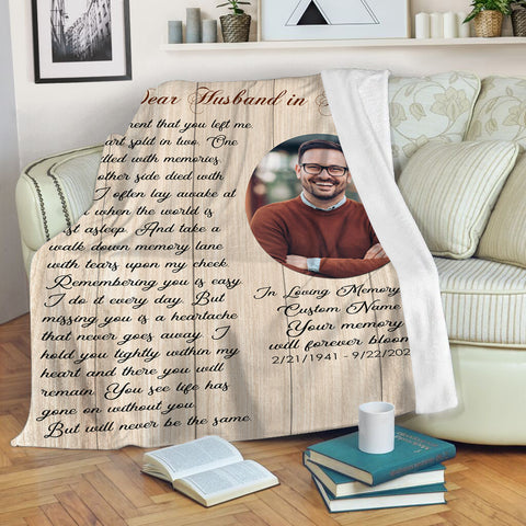 Husband Memorial Blanket| Custom Image Blanket Memorial Gift for Loss of Husband Sympathy Blanket| My Dear Husband in Heaven Fleece Blanket In Loving Memory of Husband Remembrance| JB264