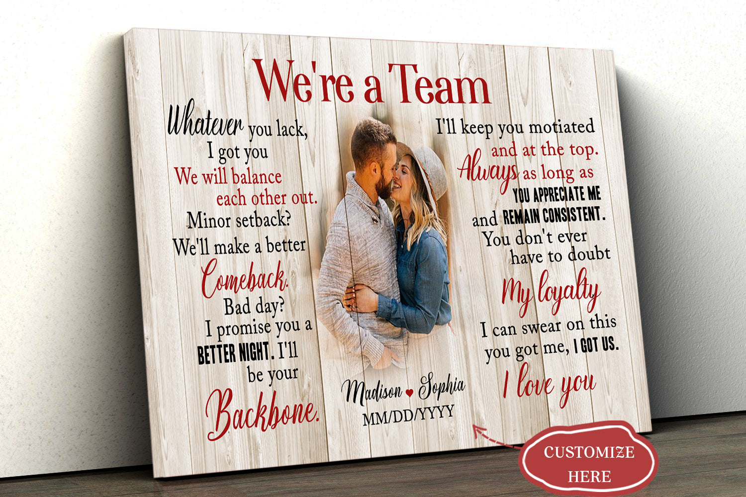 Personalized Anniversary Canvas| We're A Team Wall Art| Gift for Couple, Husband, Wife on Wedding Day, Anniversary Day, Valentine's Day, Christmas, Birthday - Valentine Gift| JC129