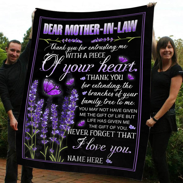 Personalized Blanket - Dear Mother-in-law Purple Floral Fleece Blanket Thoughtful Gift Blanket for Mother In Law on Mother's Day Birthday Christmas Present for Mother In Law - JB55