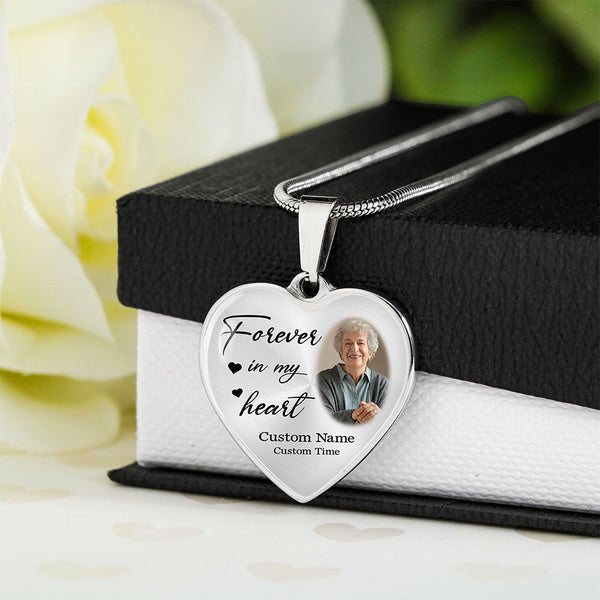 Personalized Memorial necklace with photo| Forever in my heart| Rememberance jewelry gift for loss NNT30